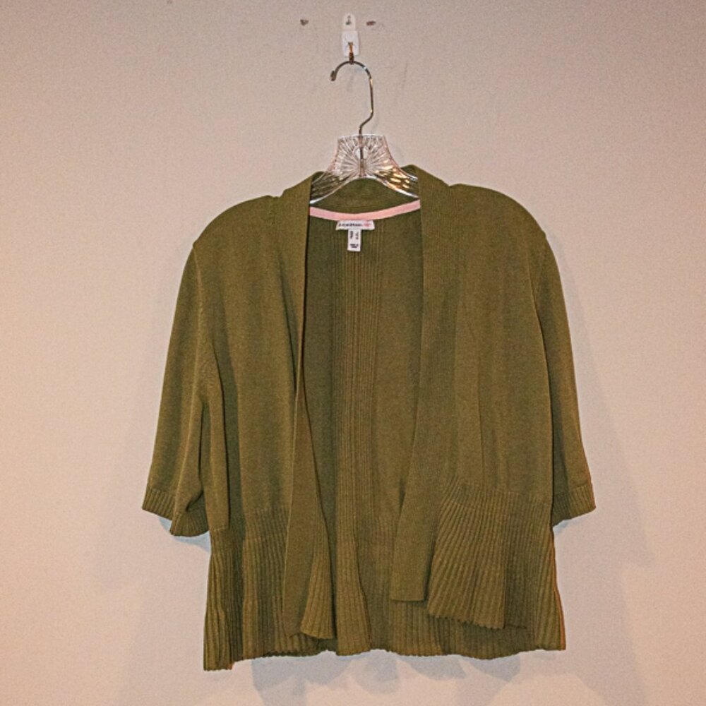 Isaac Mizrahi Live Flutter hem Half Sleeve cardigan, Green, Size Large
